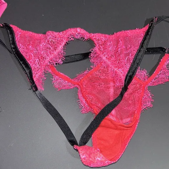 Victoria’s Secret Open Back Panties Hot Pink black Small