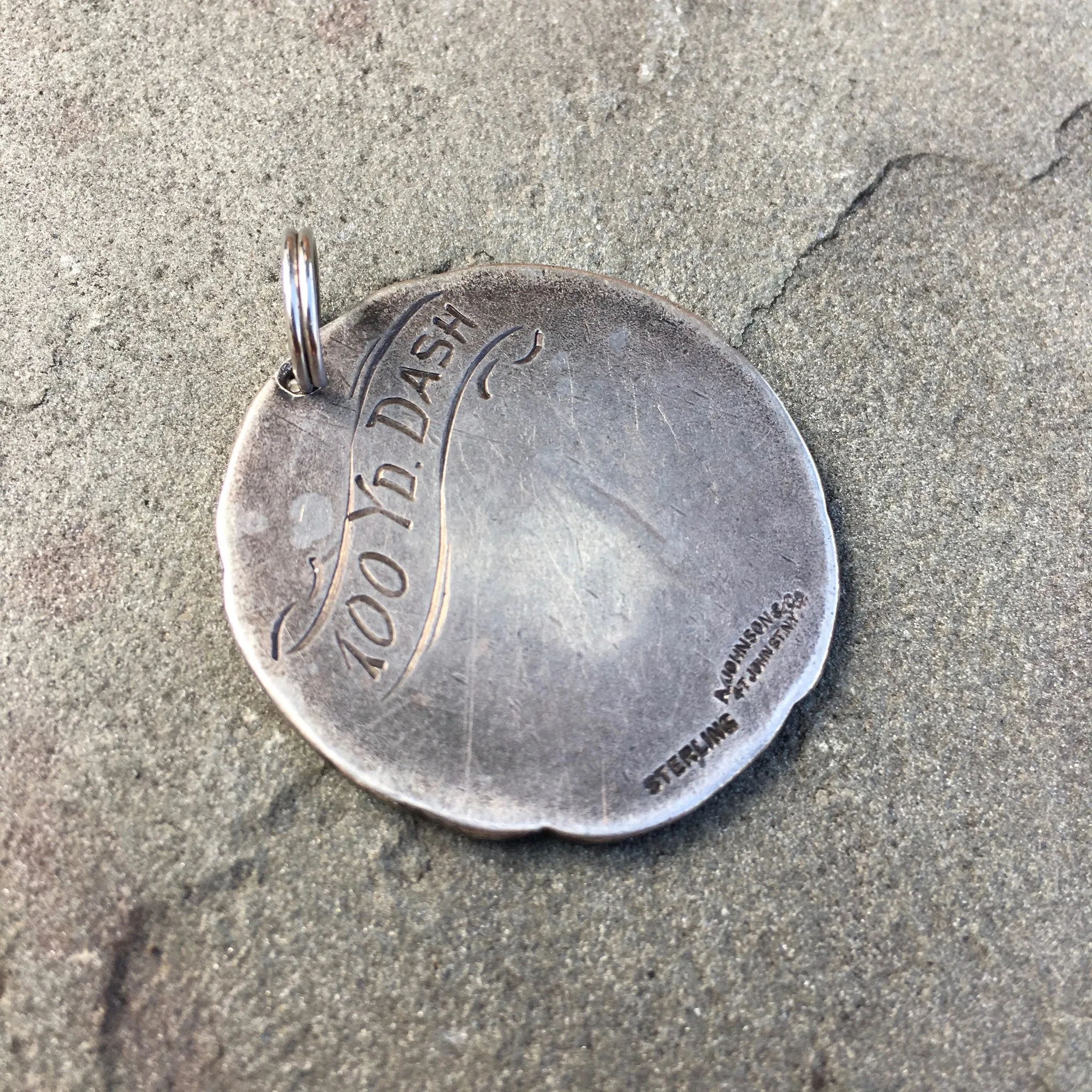 Vintage Antique Sterling Silver 100 Yard Dash Pendant Award Circa Early 1900's