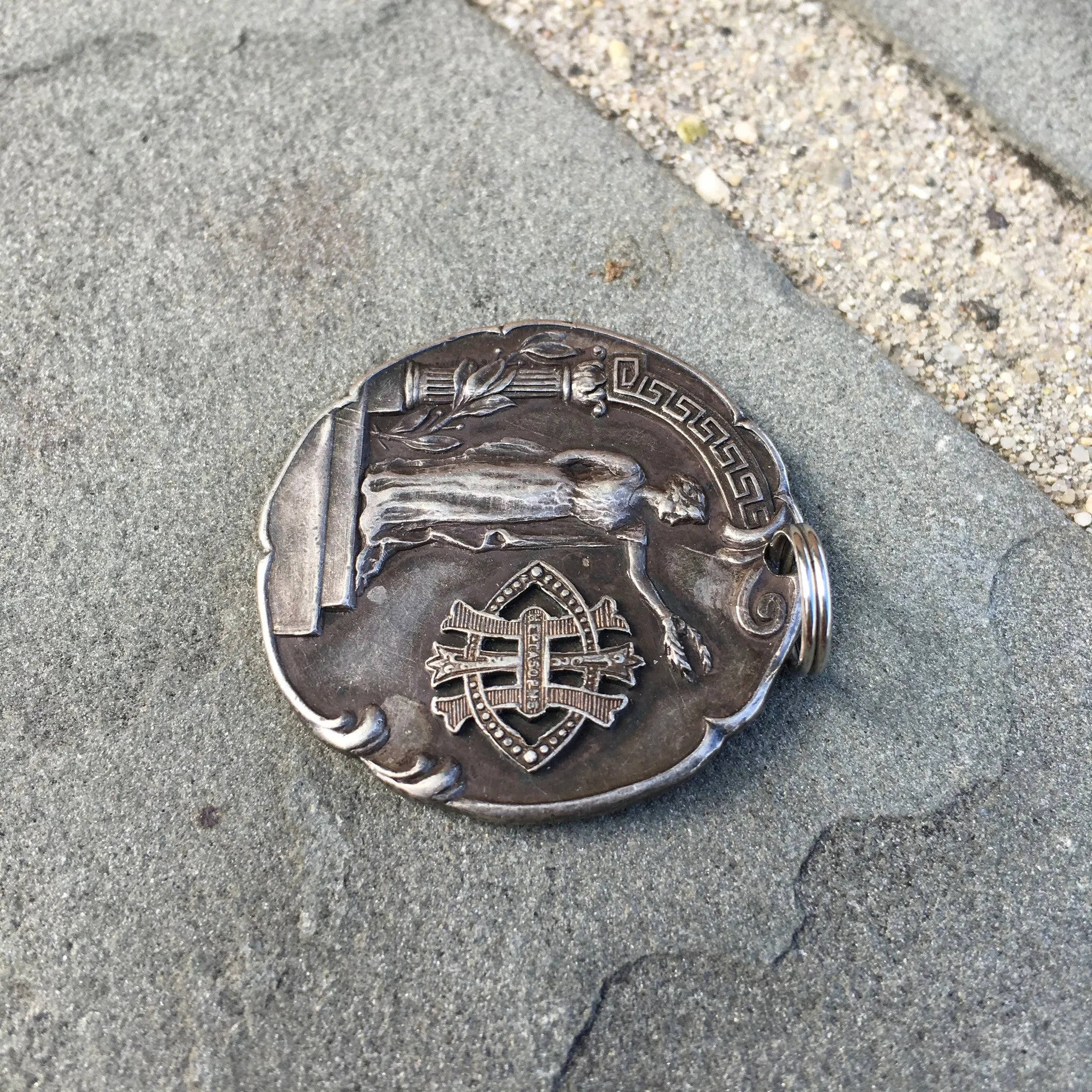 Vintage Antique Sterling Silver 100 Yard Dash Pendant Award Circa Early 1900's