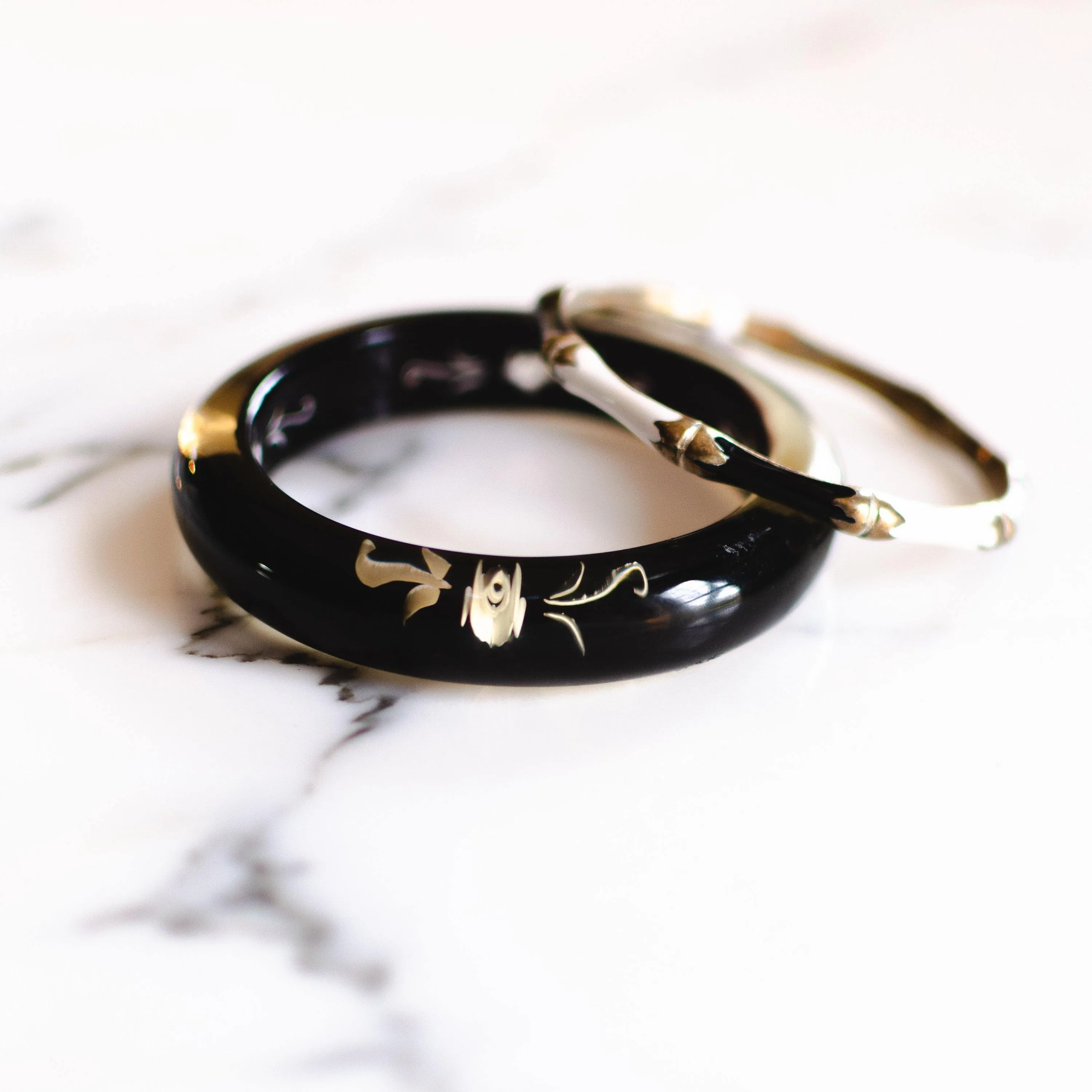 Vintage Black and White Bamboo Bangle Bracelet
