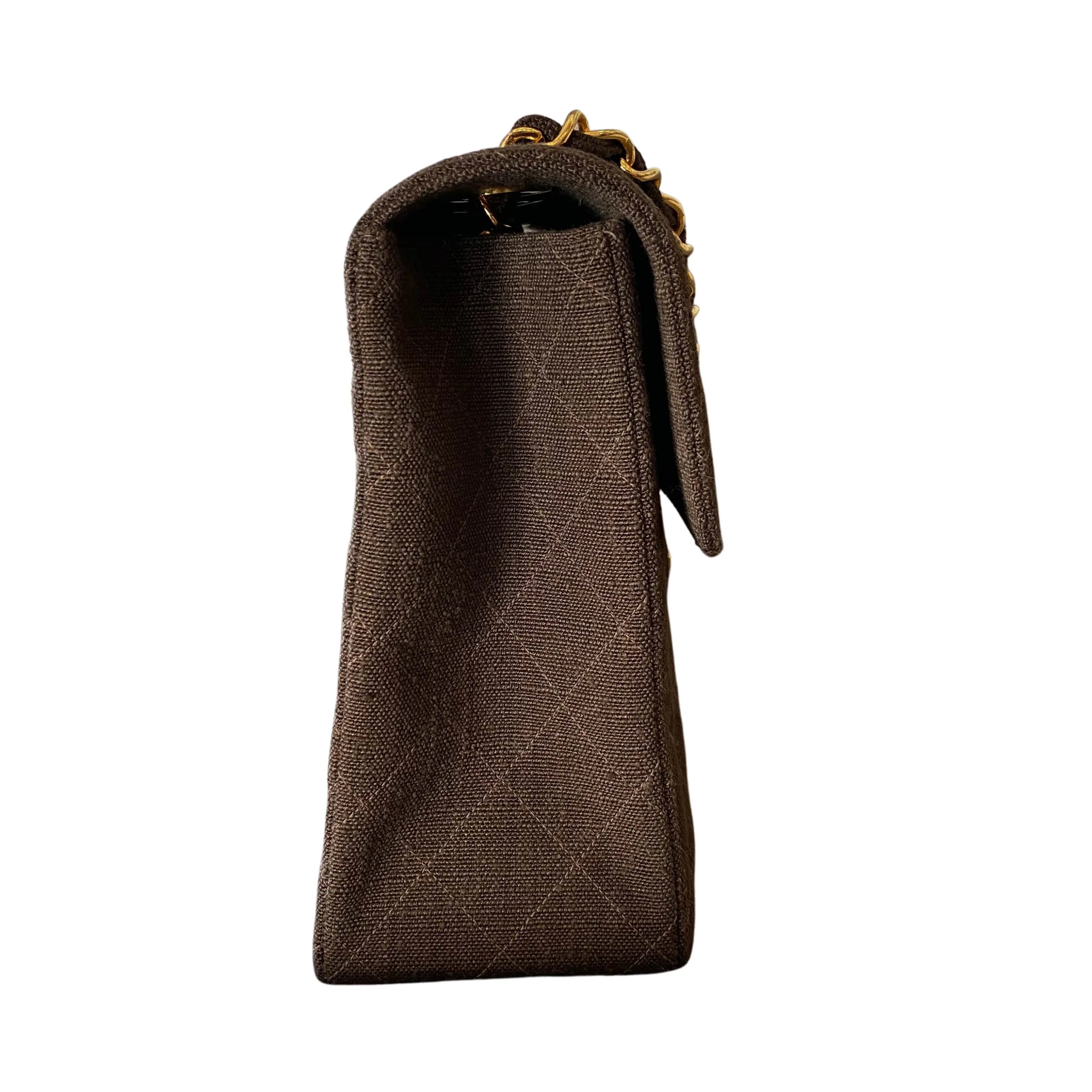 Vintage Brown Linen XL Logo Maxi Jumbo Single Flap Bag