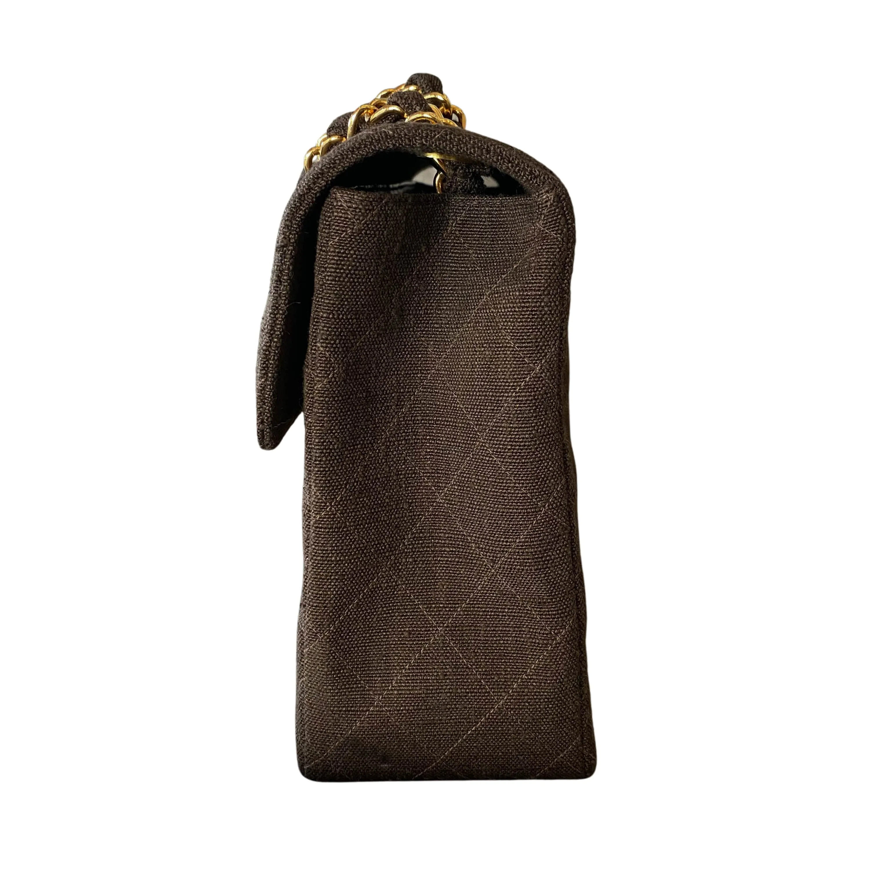 Vintage Brown Linen XL Logo Maxi Jumbo Single Flap Bag