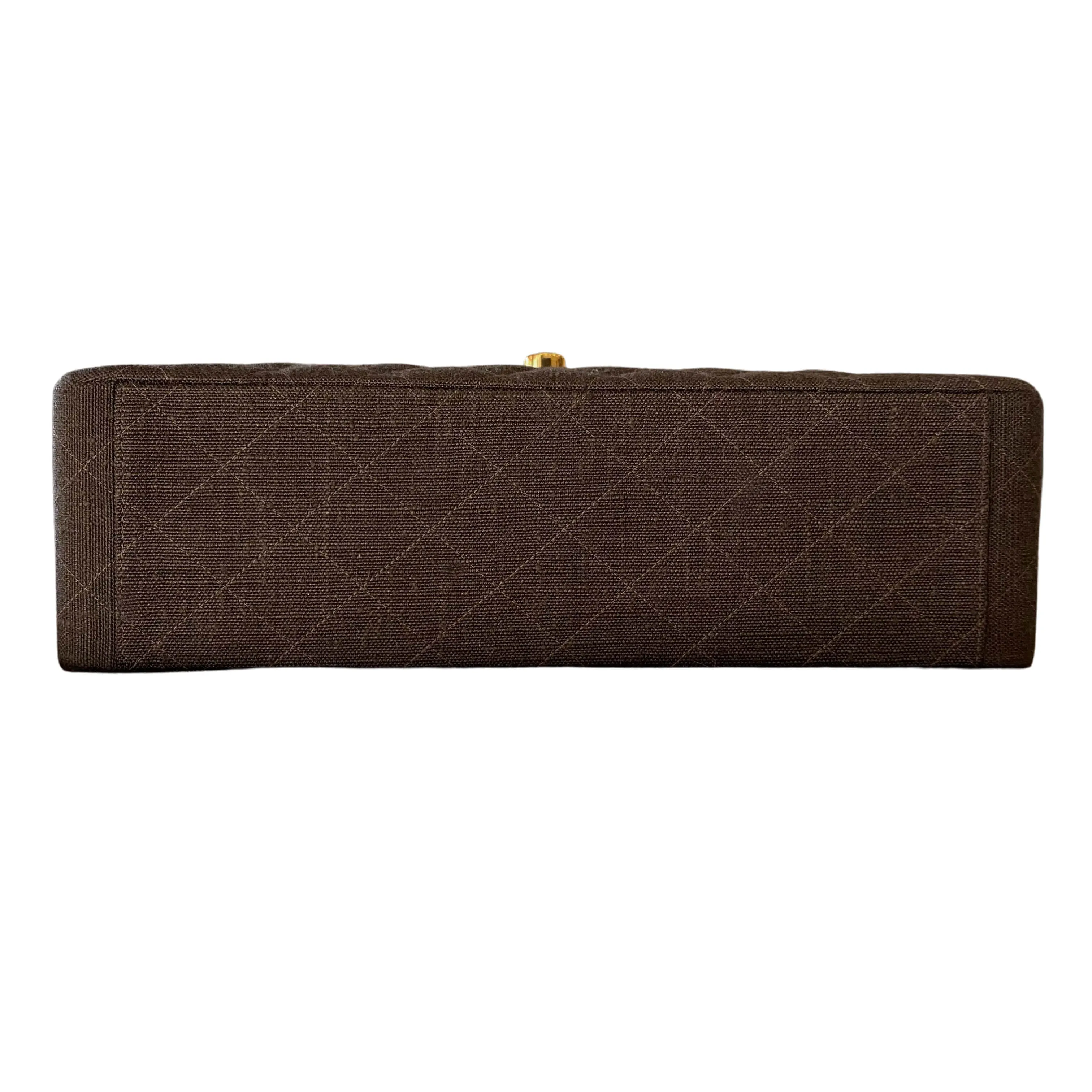 Vintage Brown Linen XL Logo Maxi Jumbo Single Flap Bag