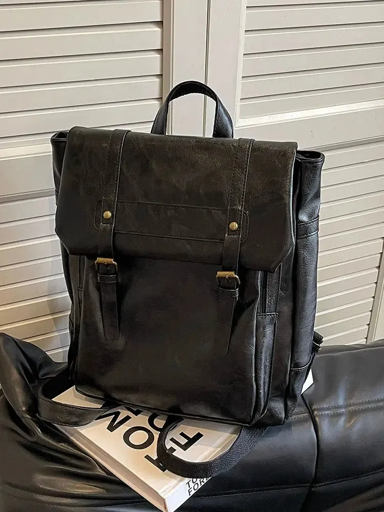 Vintage Buckle Straps Leather Backpack