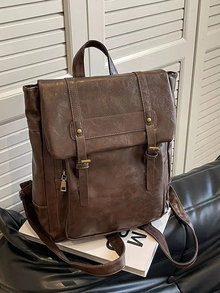 Vintage Buckle Straps Leather Backpack