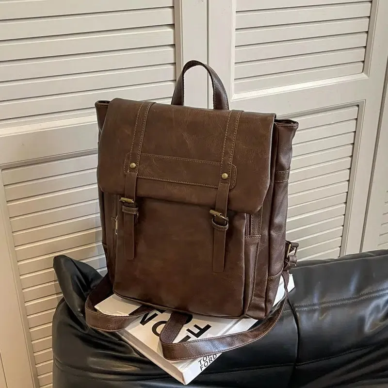Vintage Buckle Straps Leather Backpack