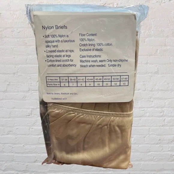 Vintage Fundamentals 3 Pack 100% Nylon Briefs Underwear Panties Beige Size 8 M