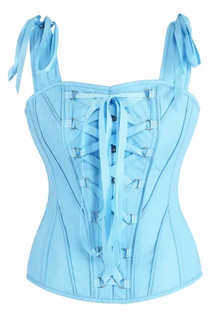 Vintage Inspired Overbust Corset With Shoulder Straps in Open Air Blue