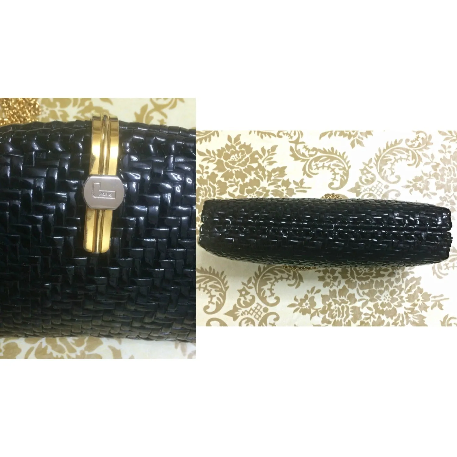 Vintage LANCEL, black bamboo woven clutch bag in round oval shape with chain strap. Unique piece you must have. Vintage LANCEL, black bamboo woven clutch bag in round oval shape with chain strap. Unique piece you must have. 060523re2