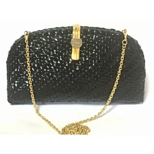 Vintage LANCEL, black bamboo woven clutch bag in round oval shape with chain strap. Unique piece you must have. Vintage LANCEL, black bamboo woven clutch bag in round oval shape with chain strap. Unique piece you must have. 060523re2