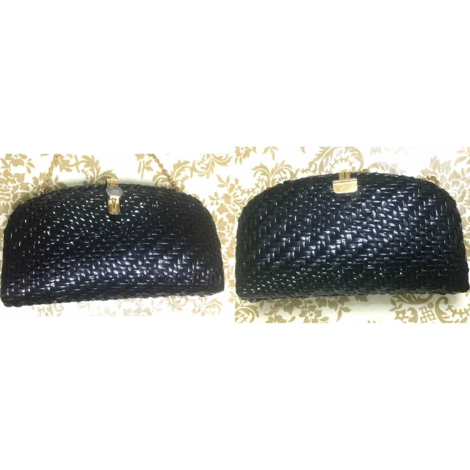 Vintage LANCEL, black bamboo woven clutch bag in round oval shape with chain strap. Unique piece you must have. Vintage LANCEL, black bamboo woven clutch bag in round oval shape with chain strap. Unique piece you must have. 060523re2