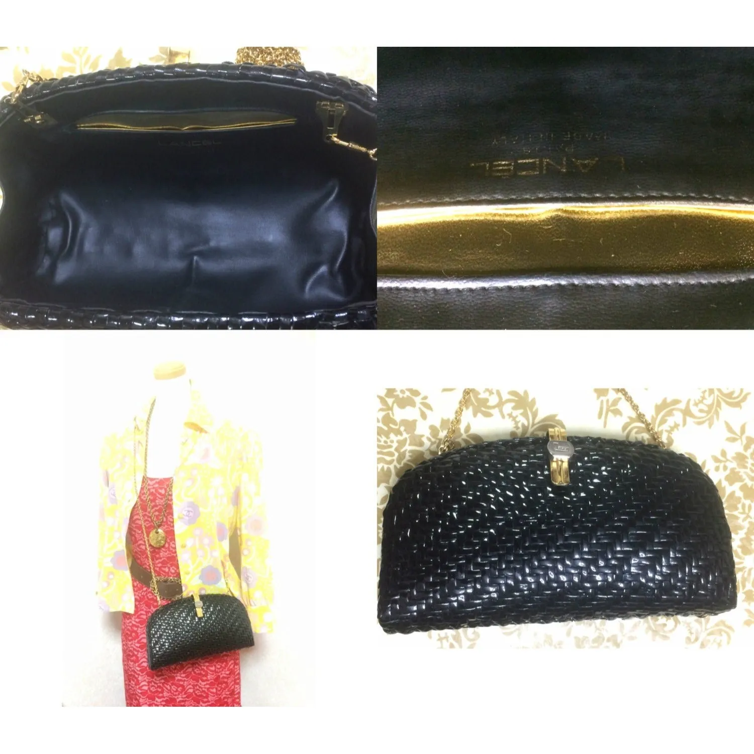 Vintage LANCEL, black bamboo woven clutch bag in round oval shape with chain strap. Unique piece you must have. Vintage LANCEL, black bamboo woven clutch bag in round oval shape with chain strap. Unique piece you must have. 060523re2