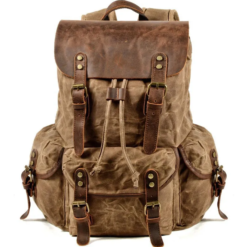 Vintage Leather & Canvas Backpack For Men
