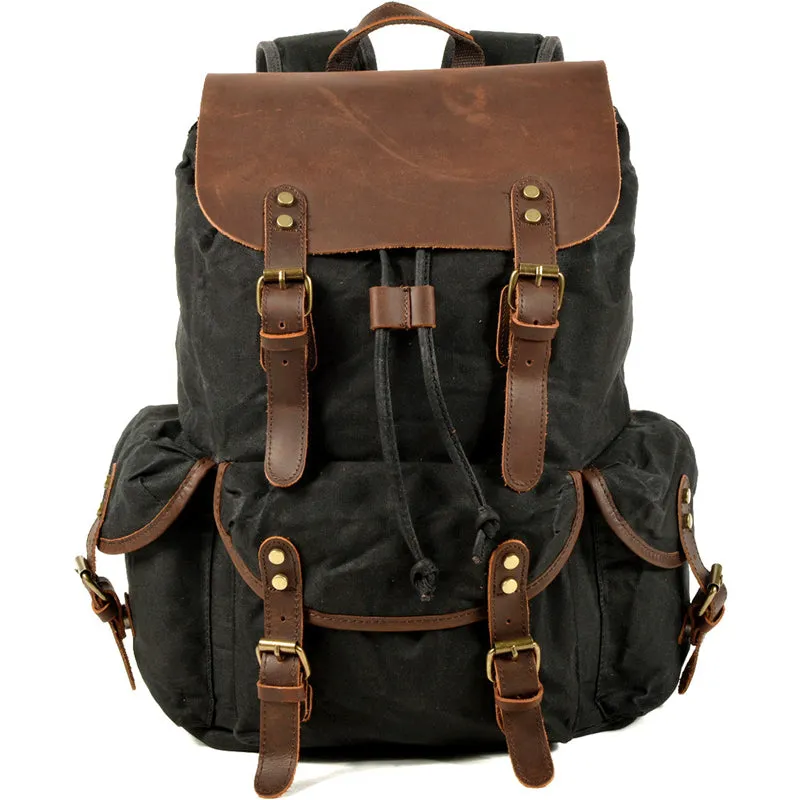 Vintage Leather & Canvas Backpack For Men