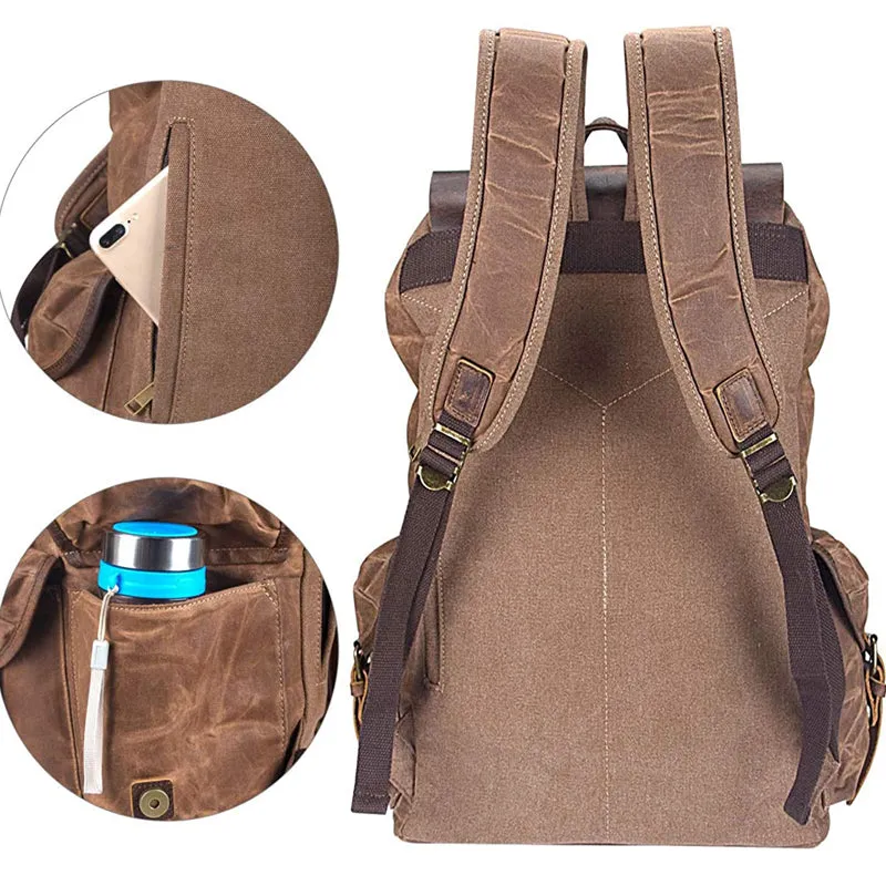 Vintage Leather & Canvas Backpack For Men