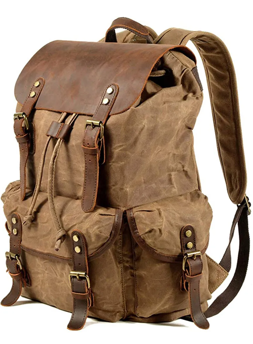Vintage Leather & Canvas Backpack For Men