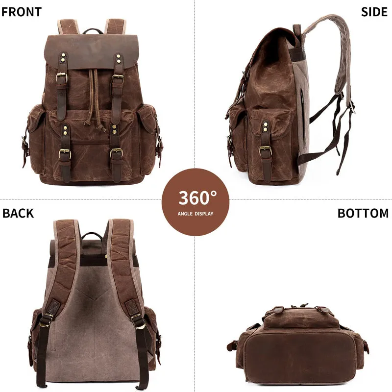 Vintage Leather & Canvas Backpack For Men