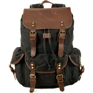Vintage Leather & Canvas Backpack For Men