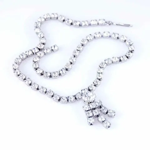 Vintage Prong-Set Rhinestone Necklace W/Drop 1950S