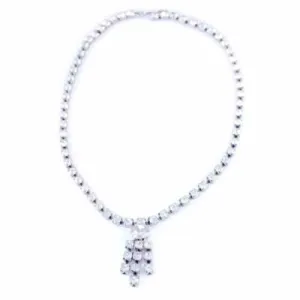 Vintage Prong-Set Rhinestone Necklace W/Drop 1950S