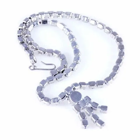 Vintage Prong-Set Rhinestone Necklace W/Drop 1950S