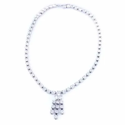 Vintage Prong-Set Rhinestone Necklace W/Drop 1950S