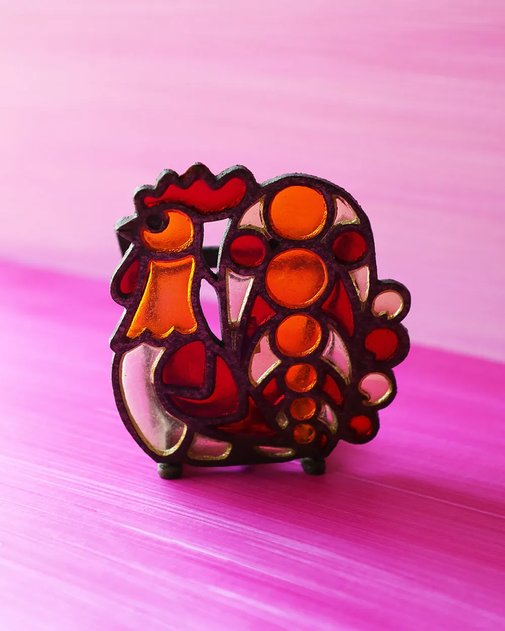 Vintage Stained Glass Rooster Napkin Holder