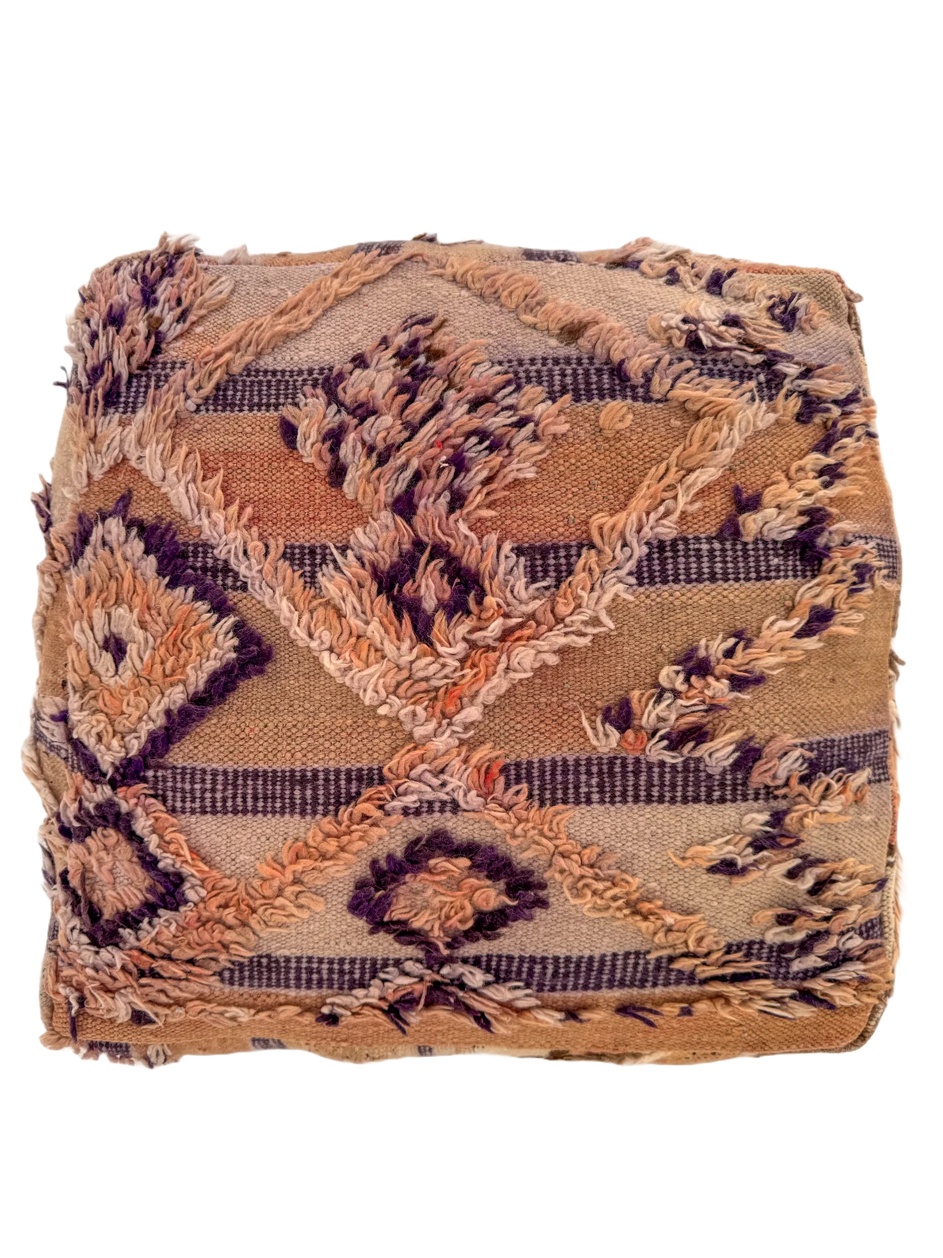 Vintage Striped Hanbel Mixed Pile Pouf - Purple Accent