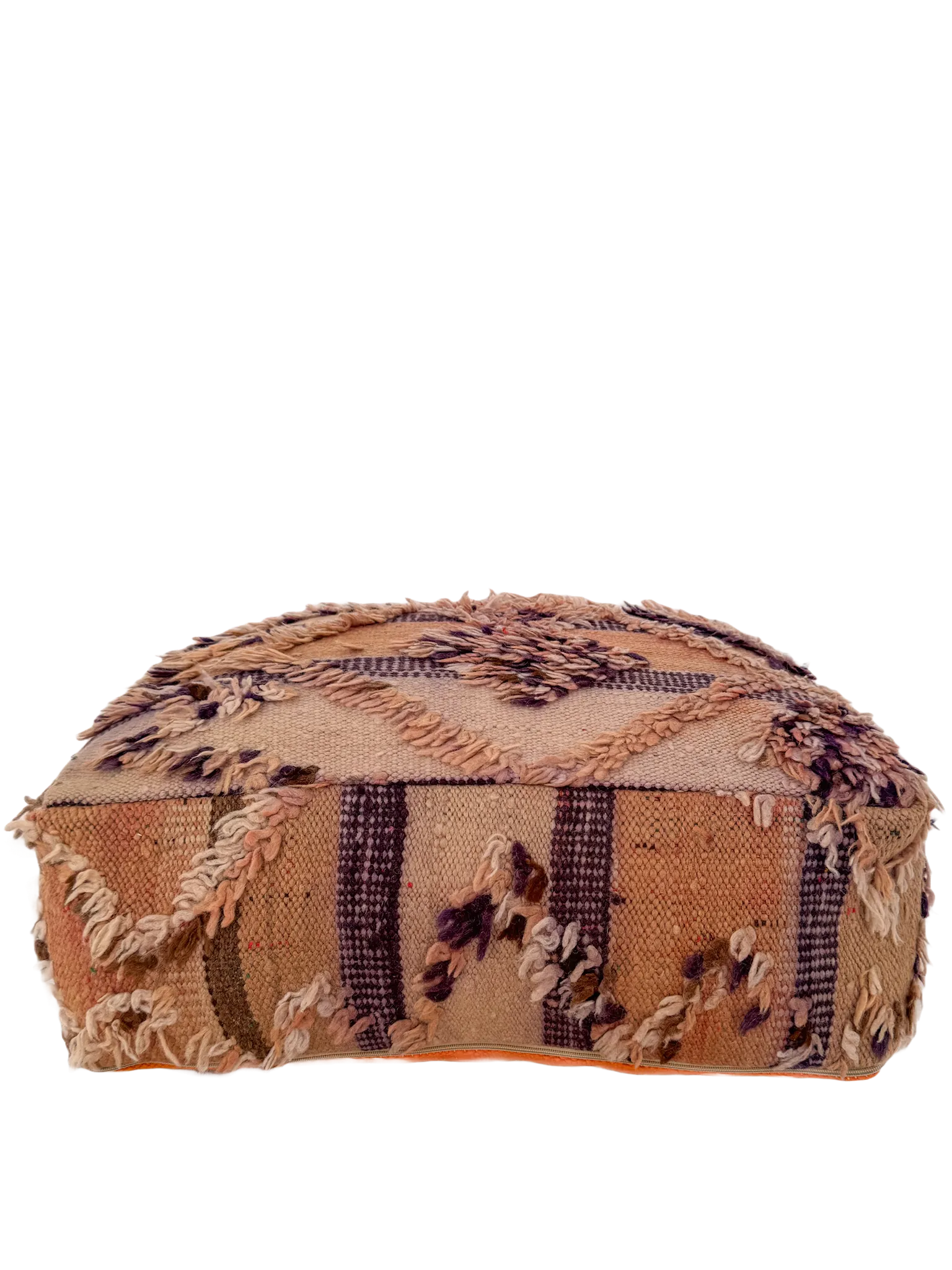 Vintage Striped Hanbel Mixed Pile Pouf - Purple Accent