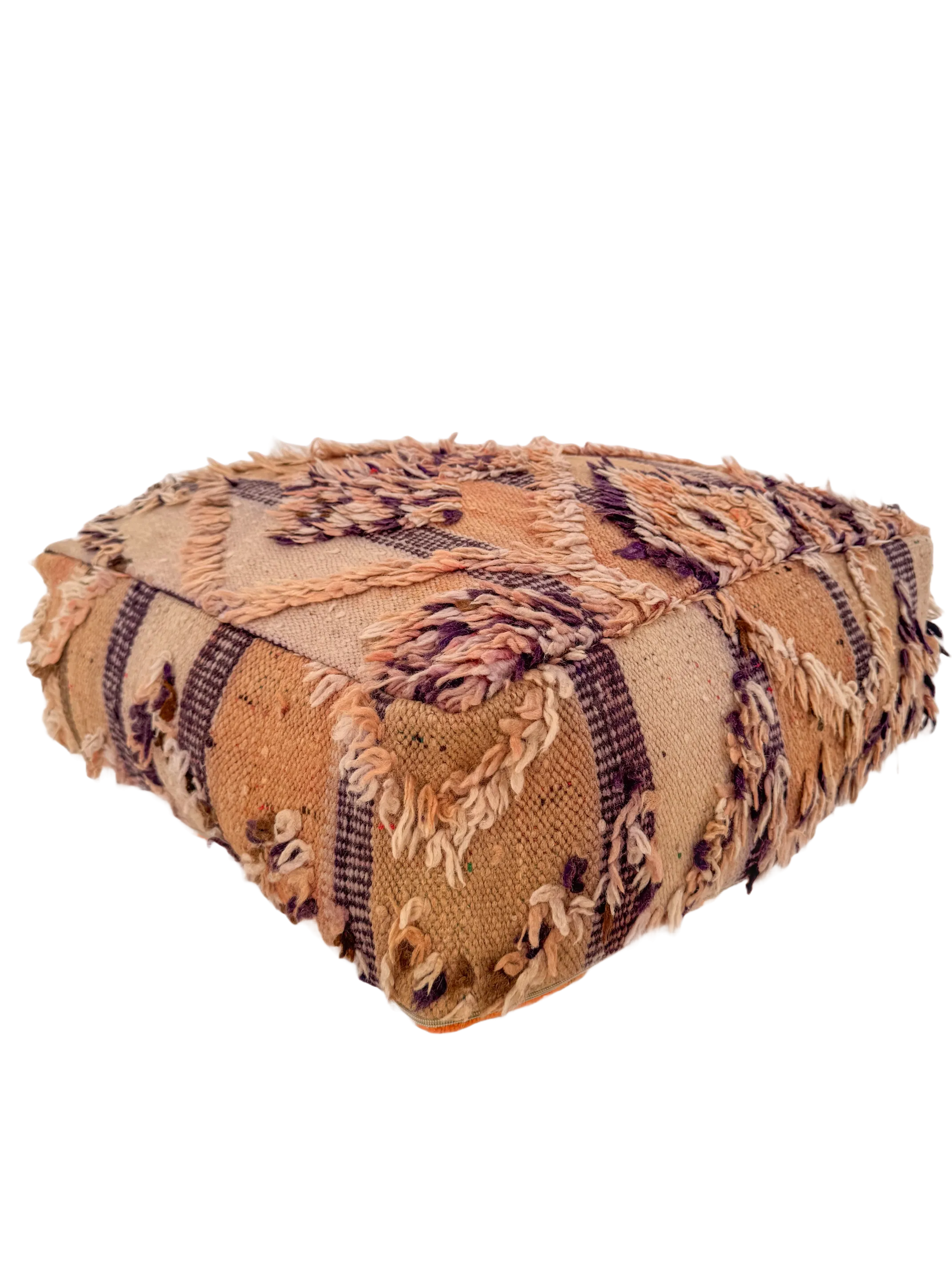 Vintage Striped Hanbel Mixed Pile Pouf - Purple Accent