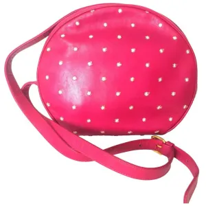 Vintage Valentino Garavani pink leather round shape shoulder purse with white small flower embroideries all over. So chic and cute.