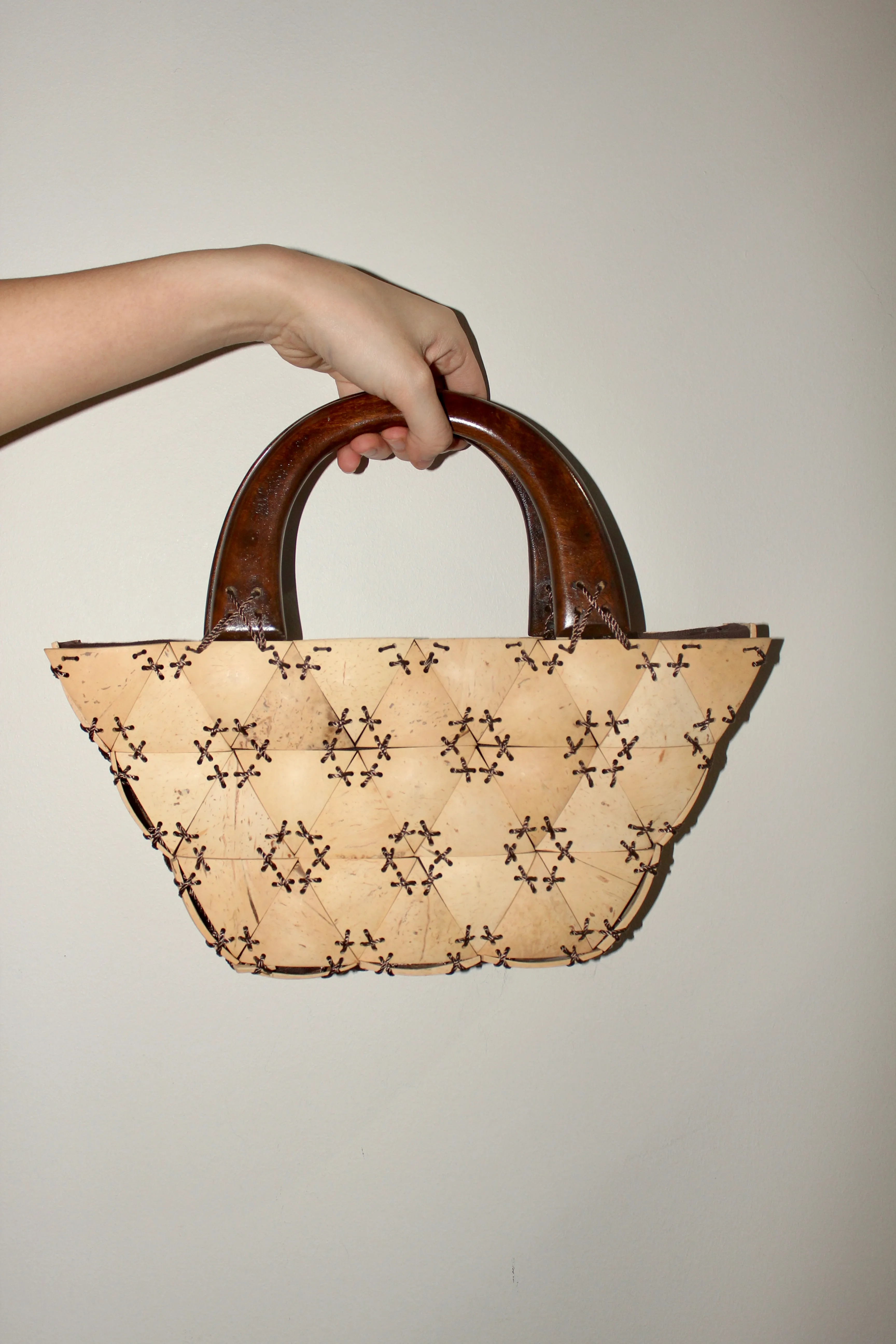 Vintage Wooden Handle Structured Purse