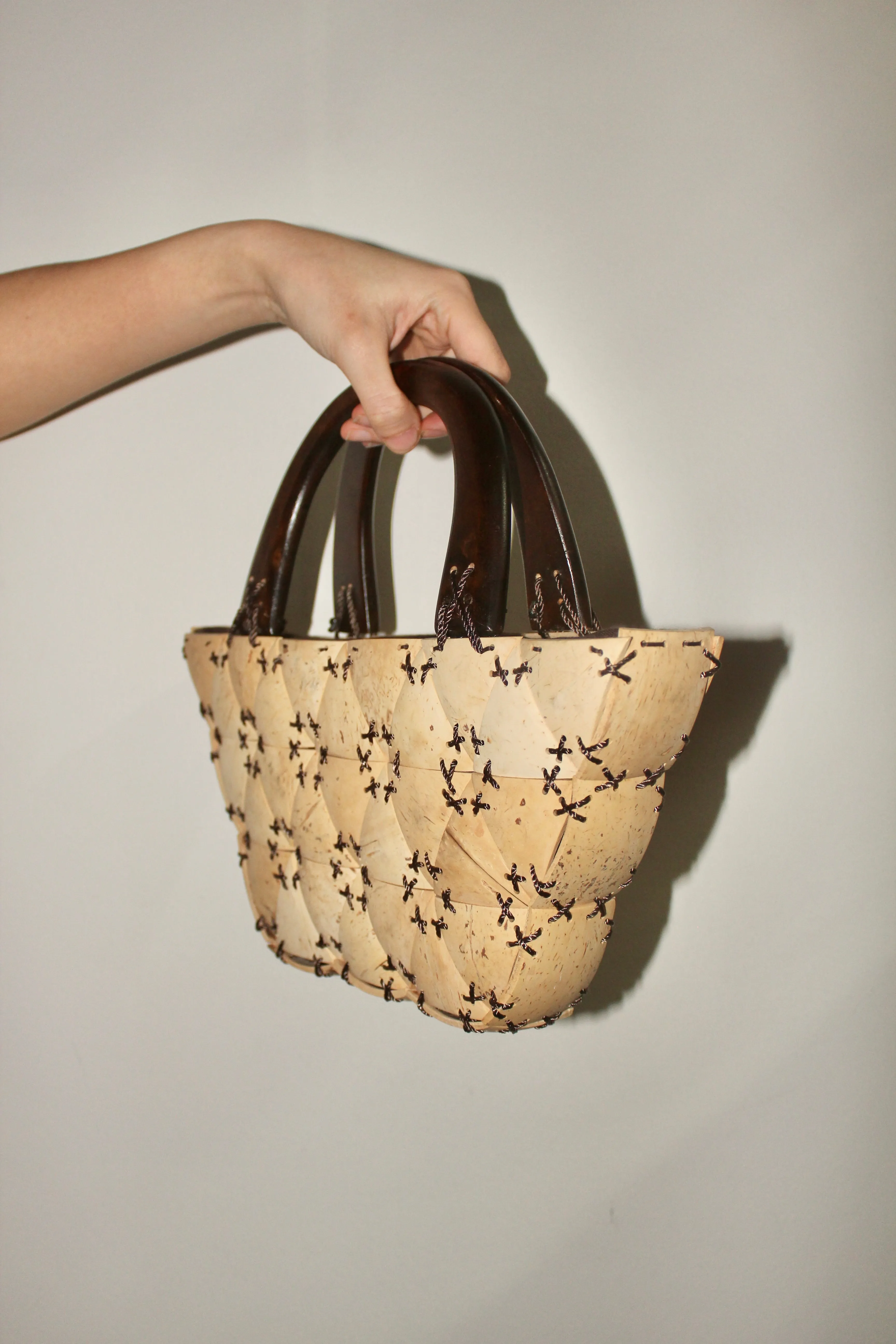 Vintage Wooden Handle Structured Purse