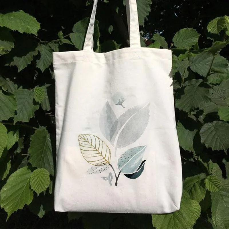 WATERCOLOR LEAVES CANVAS BAG