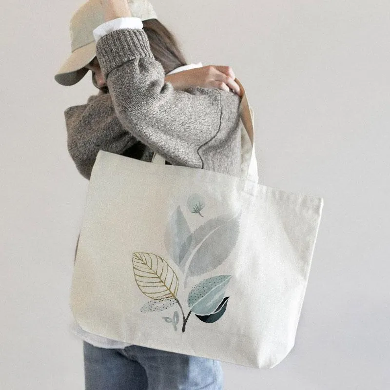 WATERCOLOR LEAVES CANVAS BAG