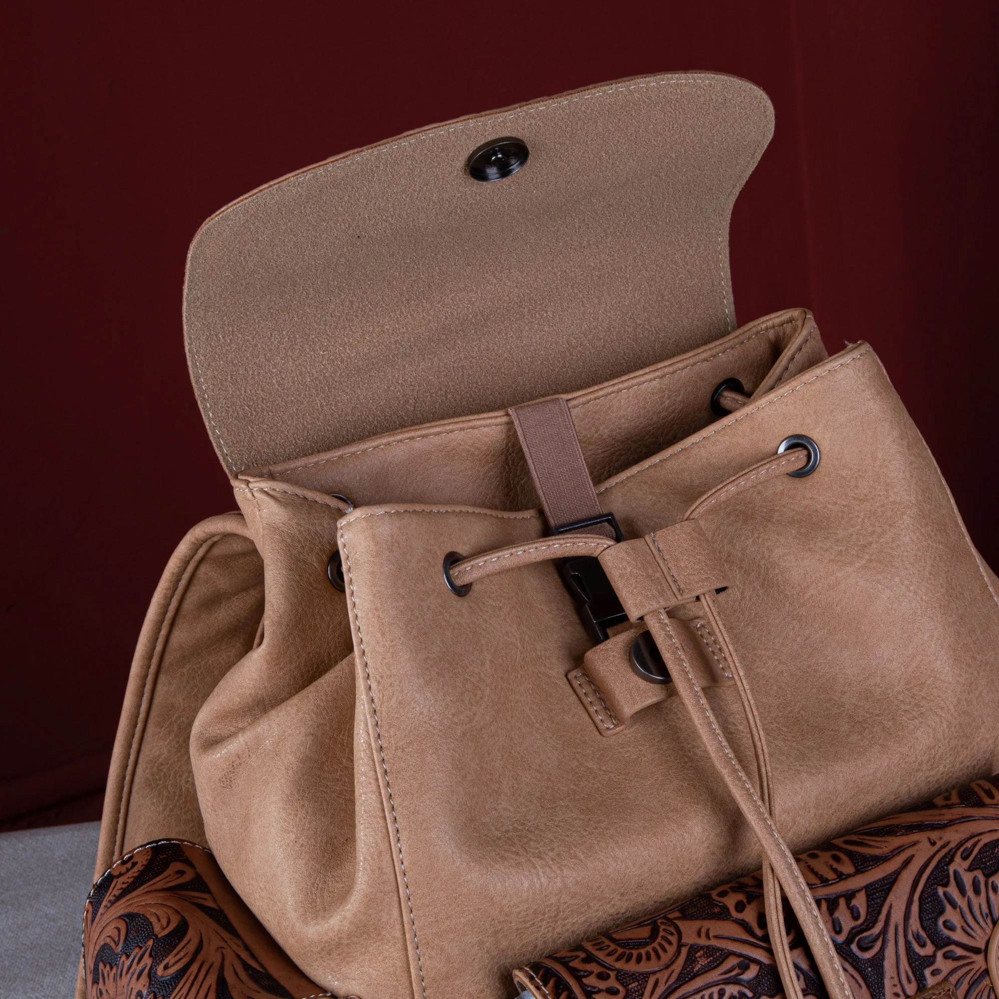 WG12-9110B  Wrangler Vintage Floral Tooled Backpack - Light Brown