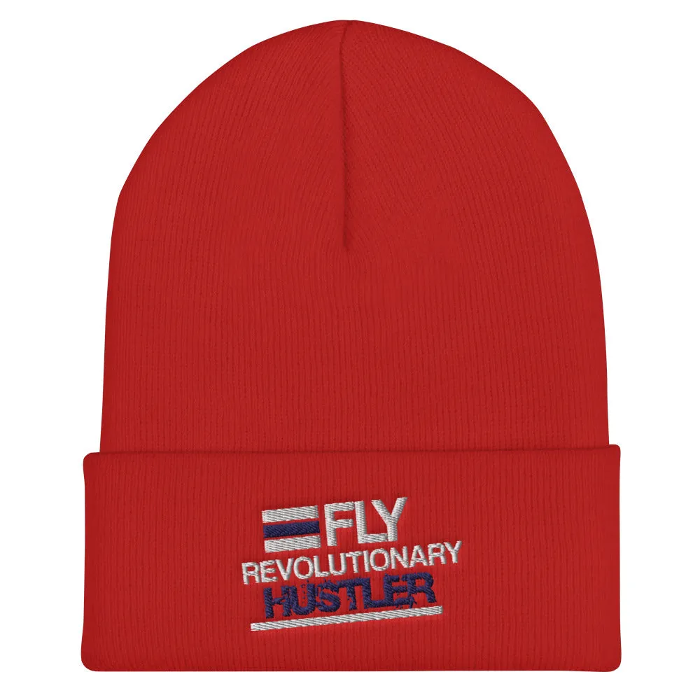 White & Navy Embroidered Cuffed FRH Beanie