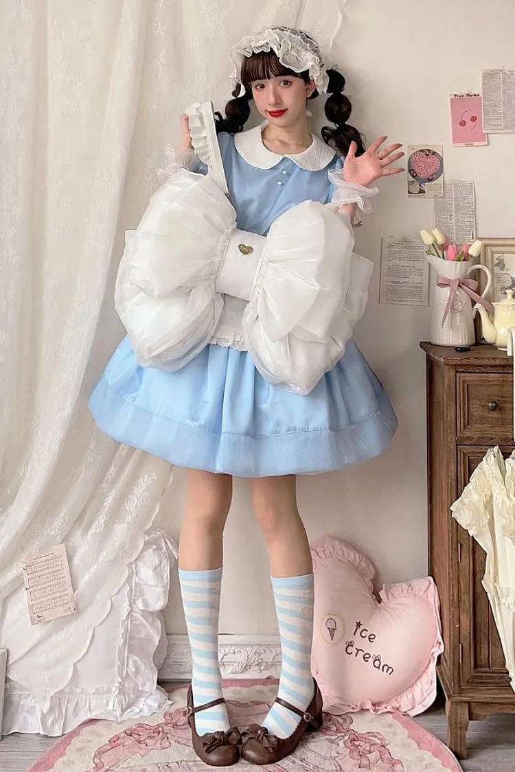 White Big Bowknot Metal Heart Nameplate Lolita Backpack