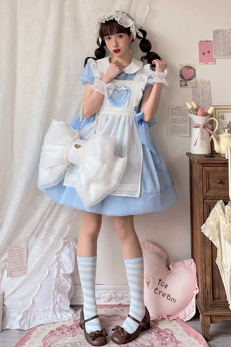 White Big Bowknot Metal Heart Nameplate Lolita Backpack