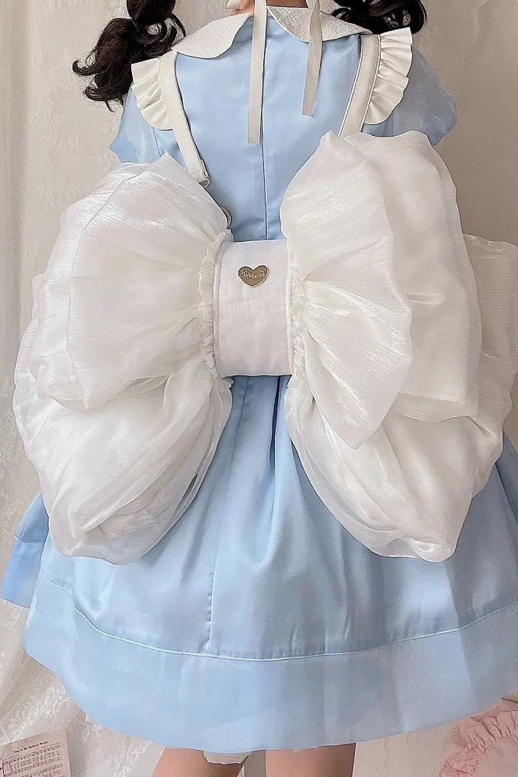 White Big Bowknot Metal Heart Nameplate Lolita Backpack