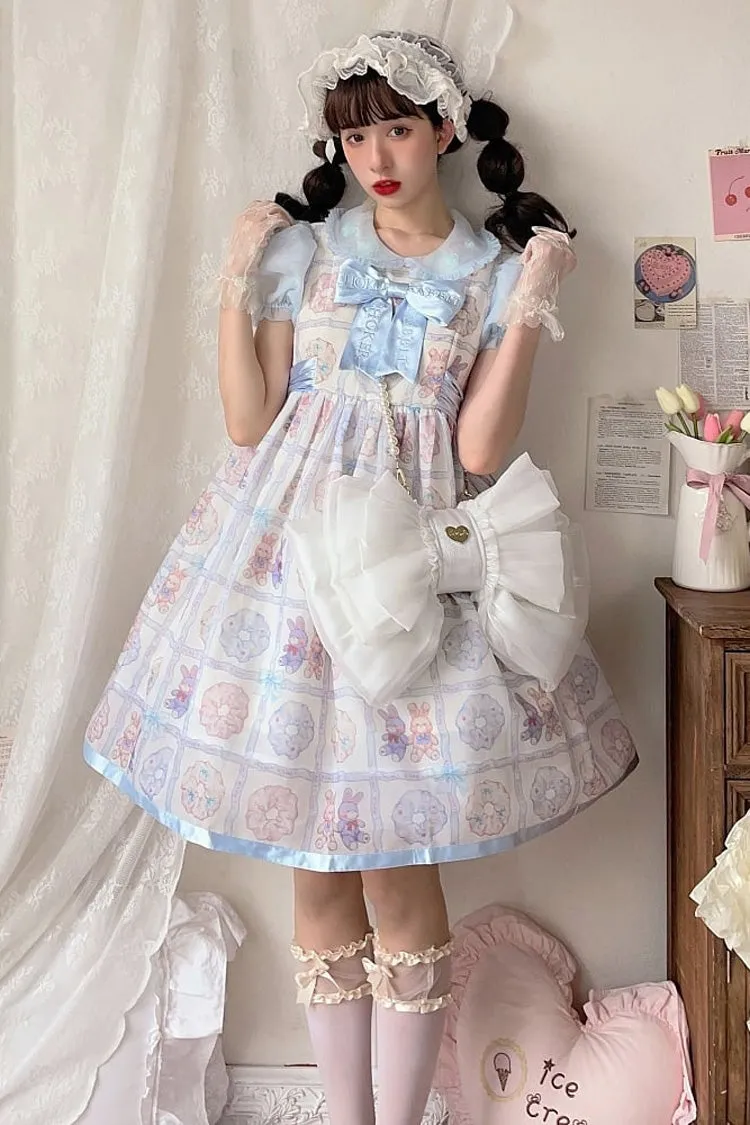 White Big Bowknot Metal Heart Nameplate Lolita Backpack