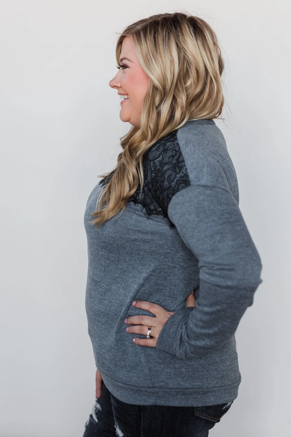 Winter Nights Lace Trimmed Top - Slate Blue