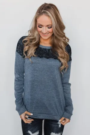 Winter Nights Lace Trimmed Top - Slate Blue
