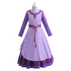 Wish 2023 Asha Kids Children Movie Character Purple Dress Cosplay Costume Outfits