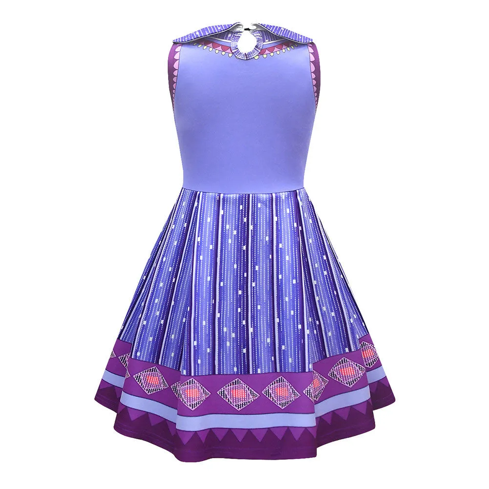 Wish Asha Movie Character Kids Children Purple Dress Cosplay Costume