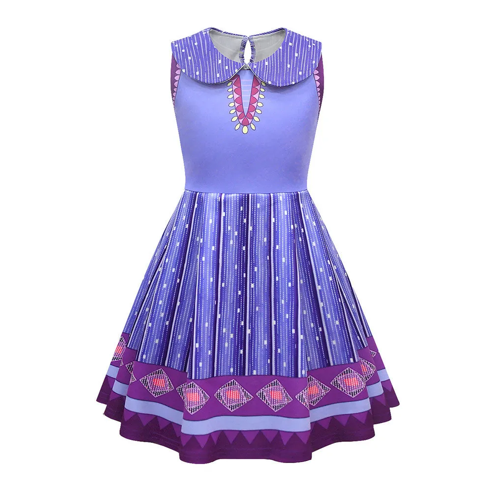 Wish Asha Movie Character Kids Children Purple Dress Cosplay Costume