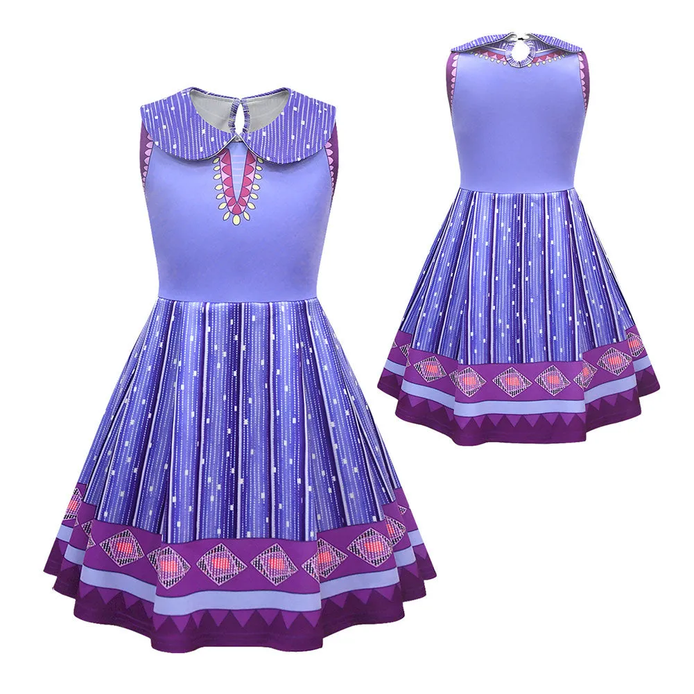Wish Asha Movie Character Kids Children Purple Dress Cosplay Costume