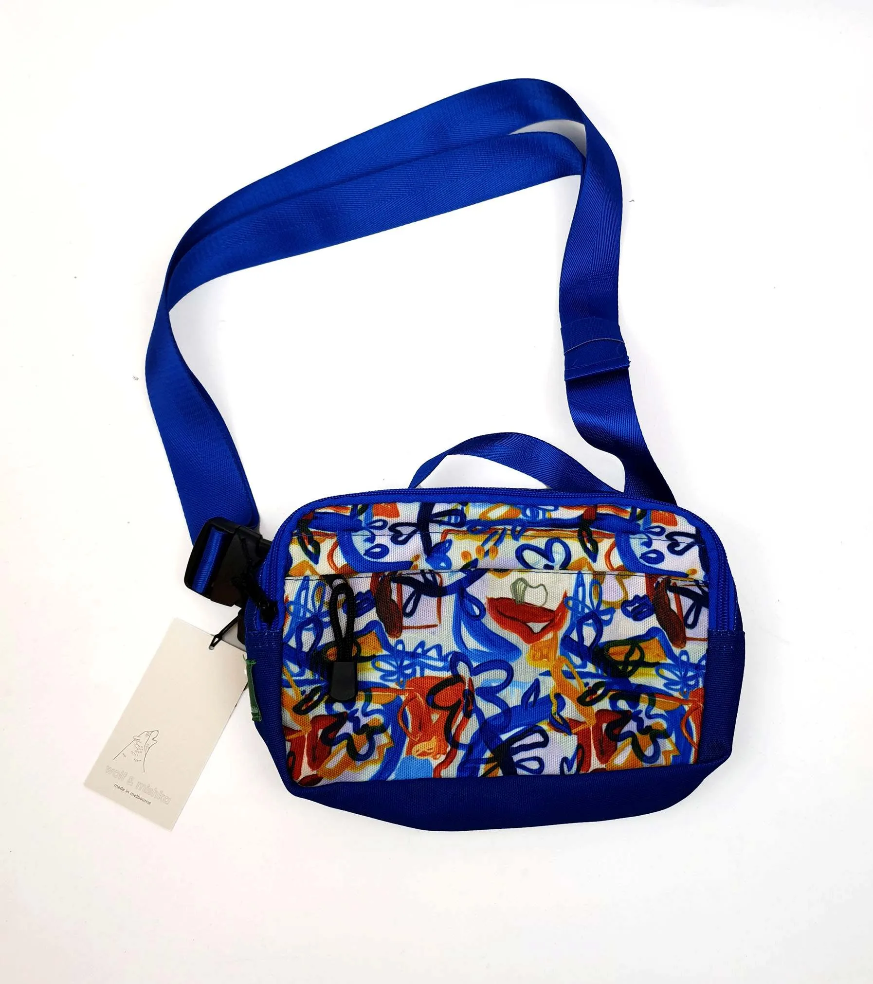 Wolf & Mishka blue floral print cross body bum bag