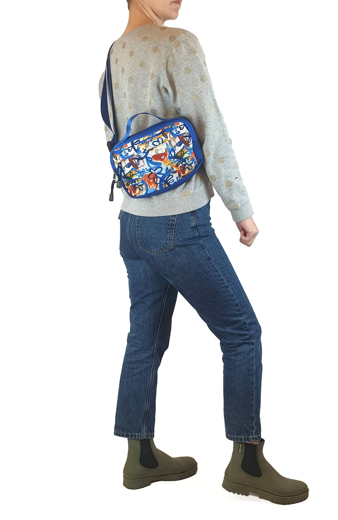 Wolf & Mishka blue floral print cross body bum bag