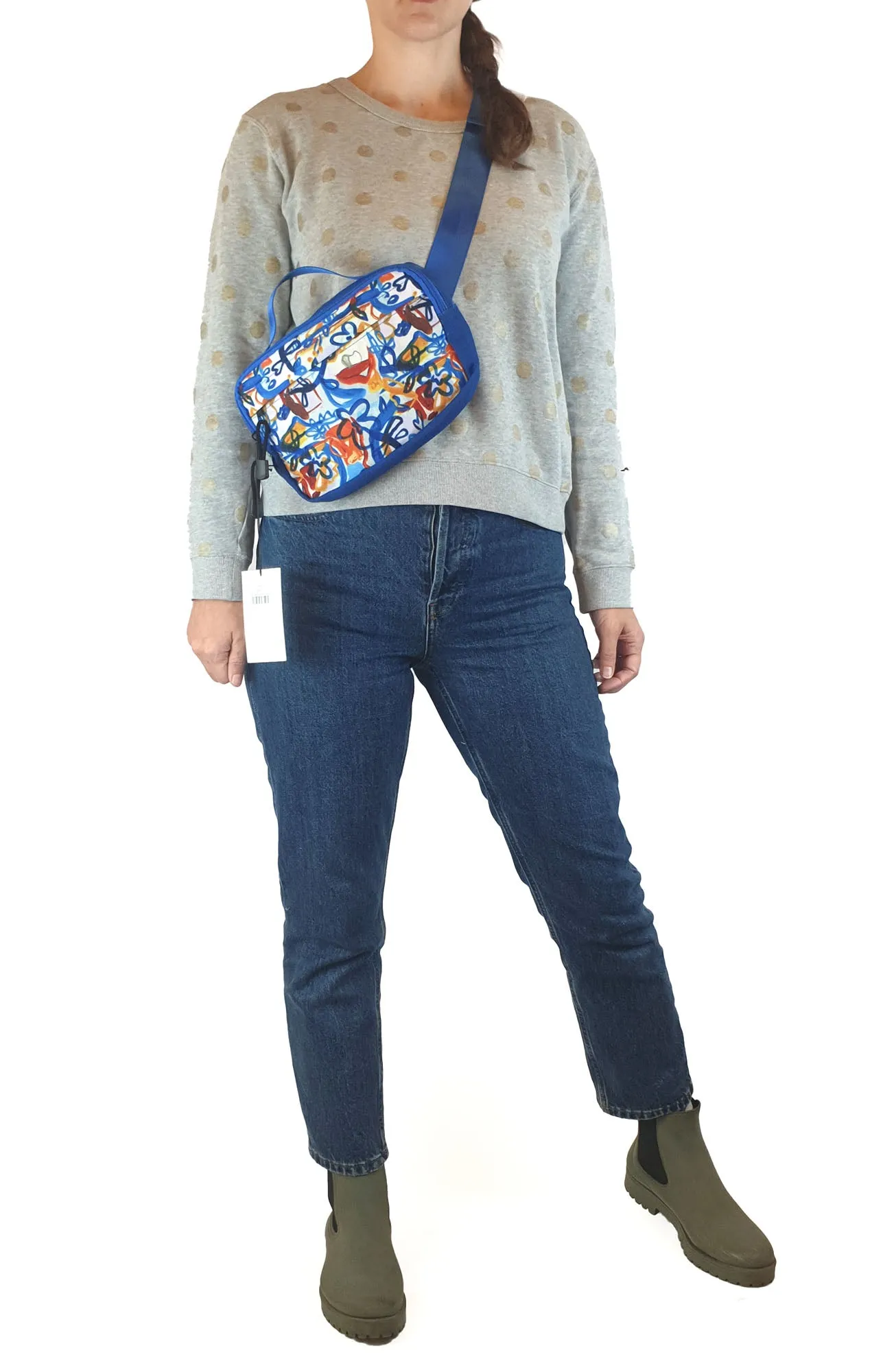 Wolf & Mishka blue floral print cross body bum bag